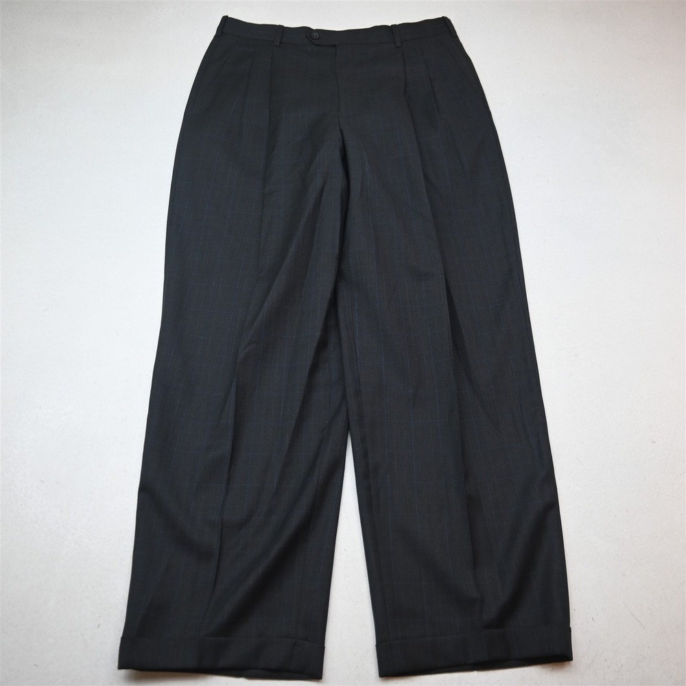Vtg Italy Pavone 31x30 Gray Glenn Check 100% Wool Pleated High Waist Baggy Pants